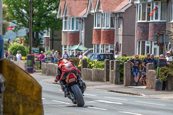 James Hind riding down Bray Hill during the TT Superstock race