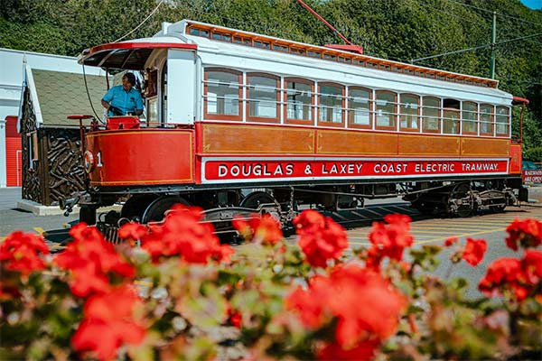 An electric tram in Douglas on the Isle of Man