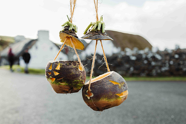 Two carved turnips at Hop tu Naa on the Isle of Man