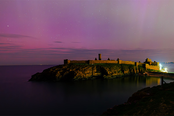 Northern Lights above Peel Castle on the Isle of Man