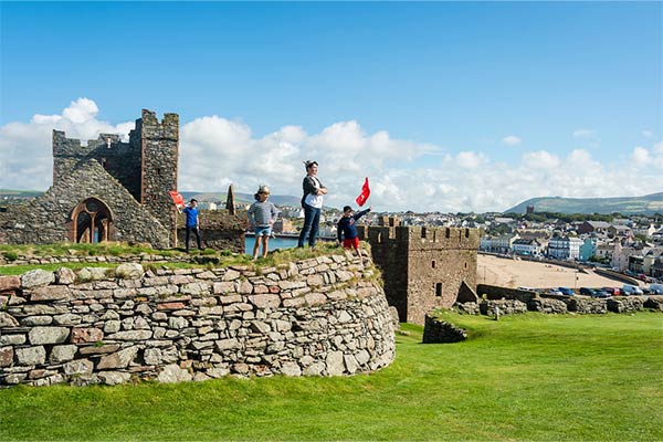 Children playing on the battlements of Peel Castle