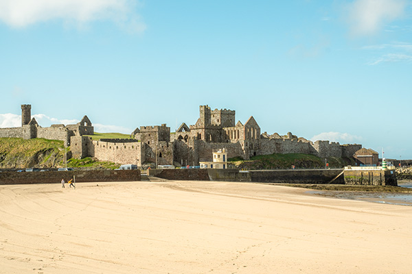 Peel Castle next to Peel Beach