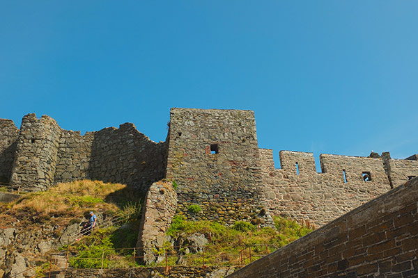 View of Peel Castle from Fenella beach. Isle of Man