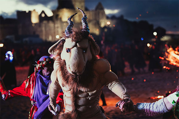 Someone dressed as the Phynnodderee at the Oie Voaldyn Festival on the Isle of Man