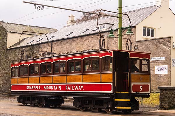 The famous red tram at Laxey Station for the Snaefell Mountain Railway