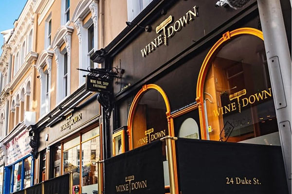 The entrance to Wine Down